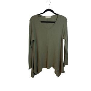 Sinuous Sage Green Bohemian Handkerchief Waffle Knit Thermal